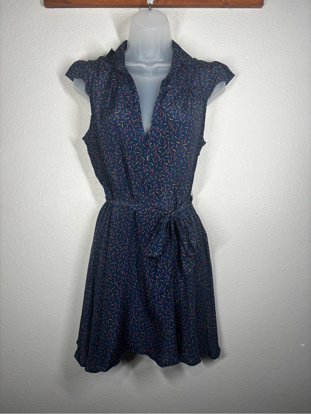 I Love H81 Dash Dot Front Tie Silk Dress Size Medium